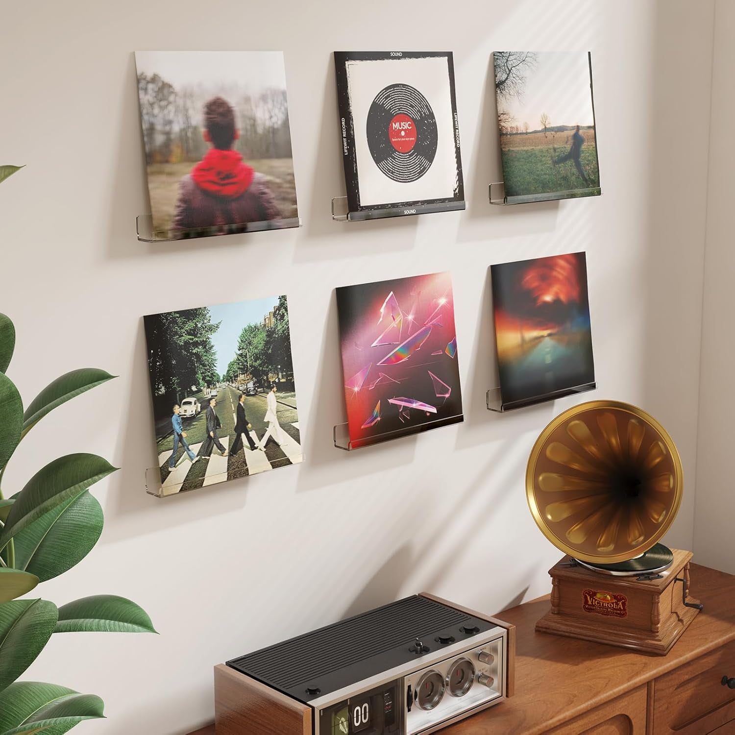 Floating Shelves for Vinyl Record, 6 Pack 12" Clear Acrylic Wall Shelf Room Decor for Book/Photo/Picture/Makeup Display in Bedroom, Living Room, Bathroom Storage and Organization